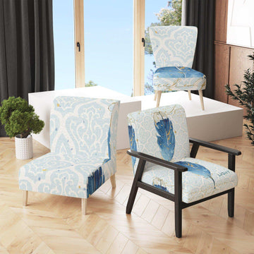 Blue Damask Feather - Farmhouse Accent Chair